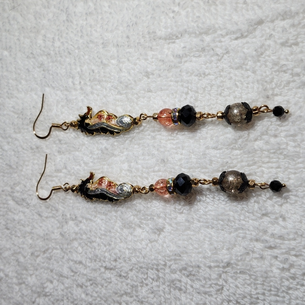 SEAHORSE - Long dangle earrings handmade